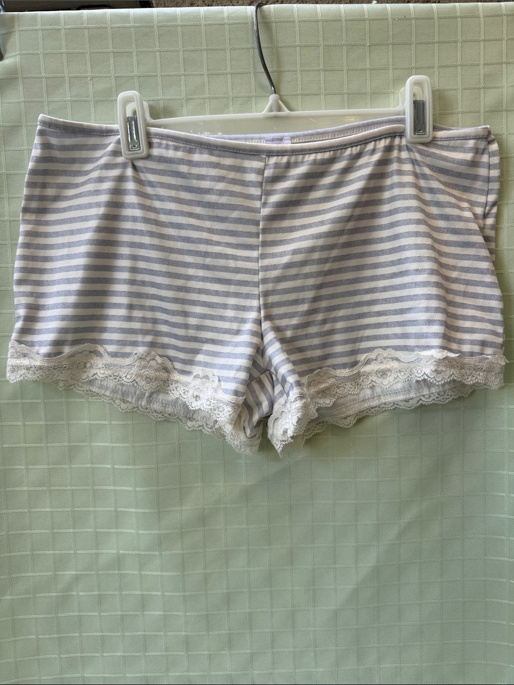 New Urban Outfitters Gray and White Striped Lace-Trim Sleep Shorts